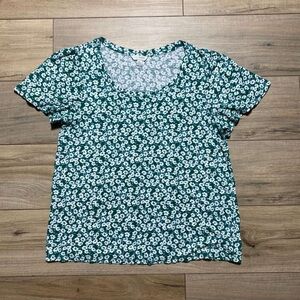 Lucky Brand Womens Ditsy Floral Print Flutter Sleeve Top Size Medium Green White